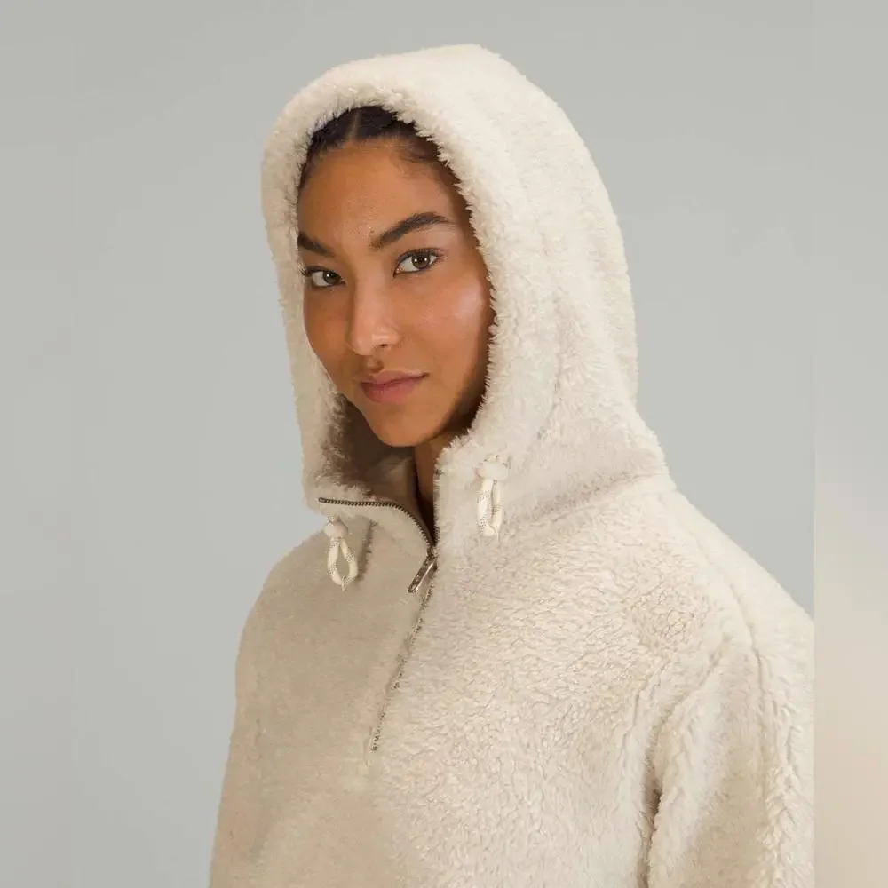 Lululemon Textured Fleece 1/2 Zip Hoodie - White Opal - 8